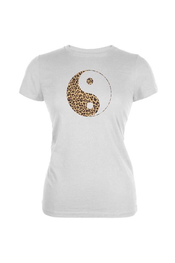 Cheetah Print Yin Yang White Juniors Soft T-Shirt - Small
