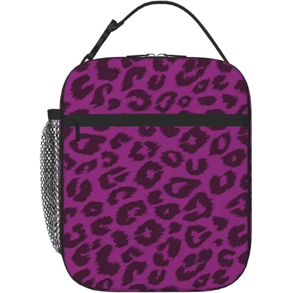 Cheetah Purple Leopard Insulated Lunch Bags Lunch Tote Reusable Cooling Tote For Shopping, Office, Camping