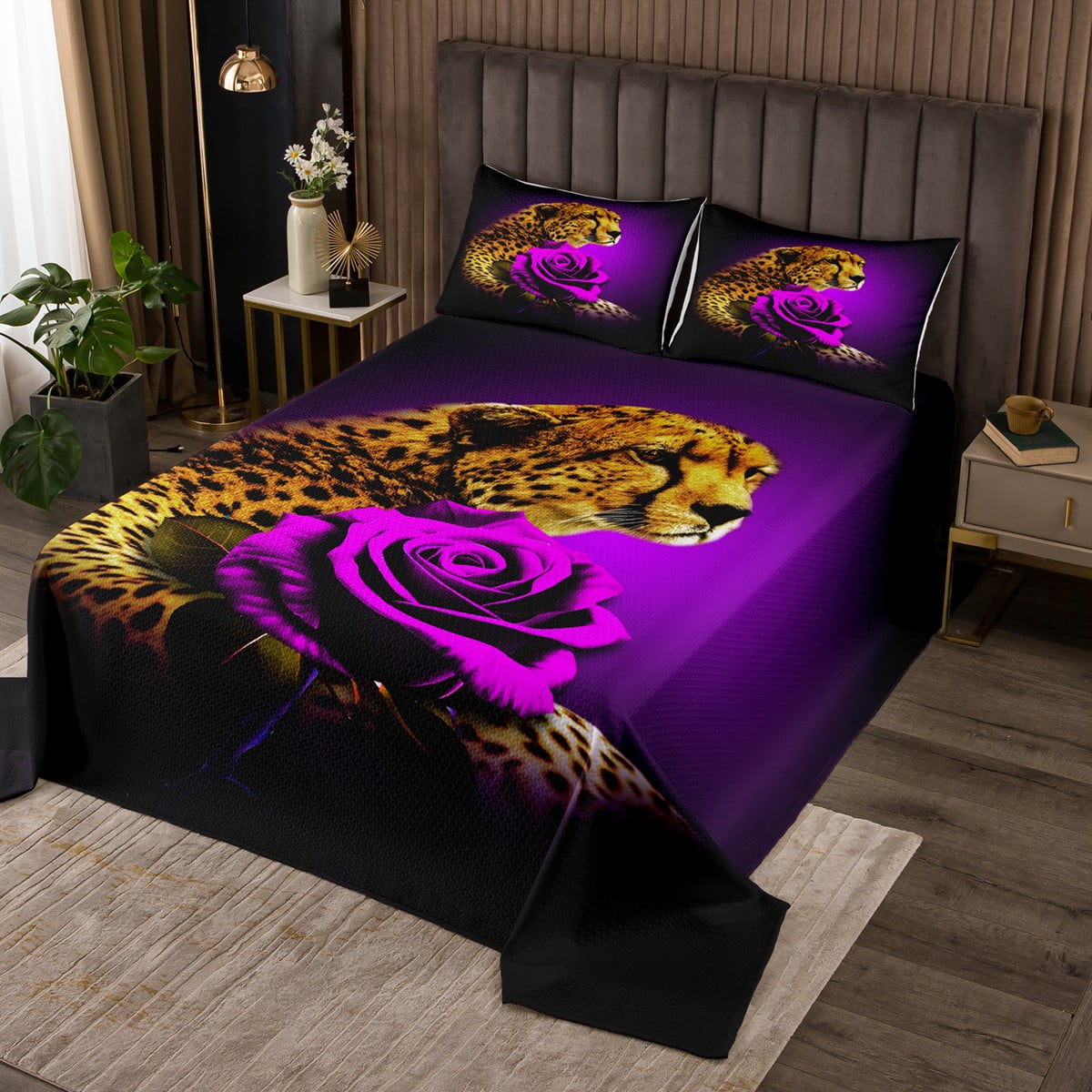 Cheetah Quilt Set Leopard Print Twin Bedspread Set for Boys Kids Child