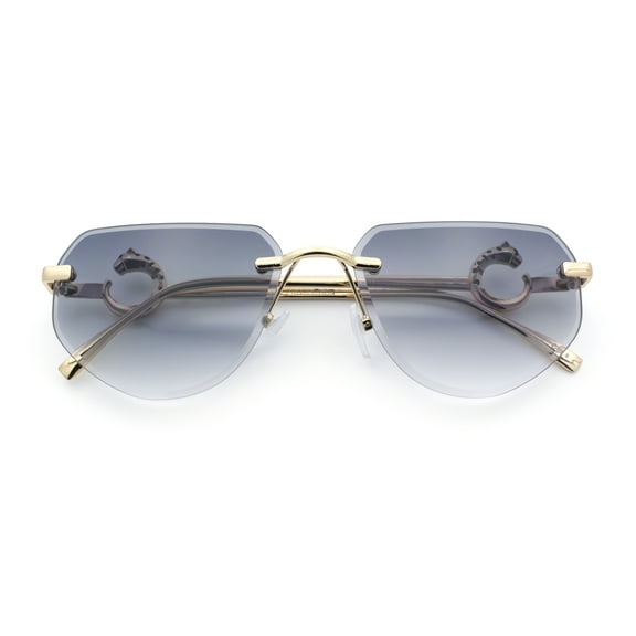 Cheetah Ring Jewel Arm Rimless Rectangular Bevel Lens Sunglasses Gold - Smoke