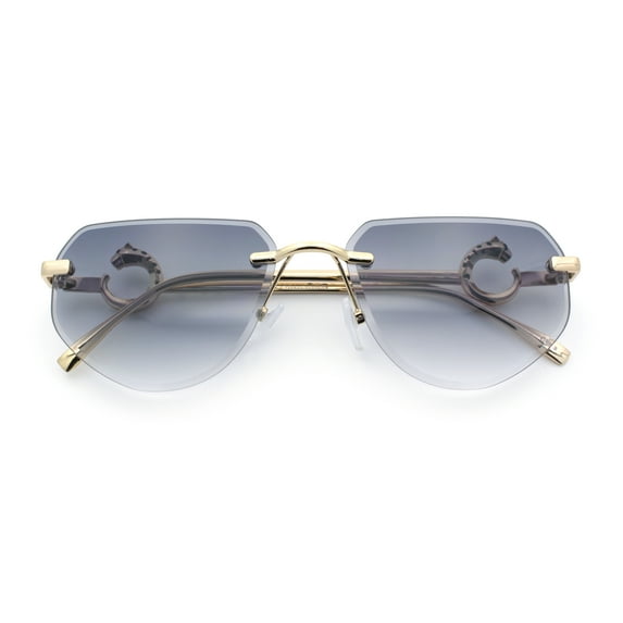 Cheetah Ring Jewel Arm Rimless Rectangular Bevel Lens Sunglasses Gold - Smoke