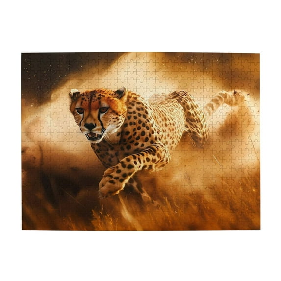 Cheetah Running Fast 500-Piece Wooden Jigsaw Puzzle for Adults, Fun & Challenging Family Brain-Teaser, Perfect Home Decor & Gift