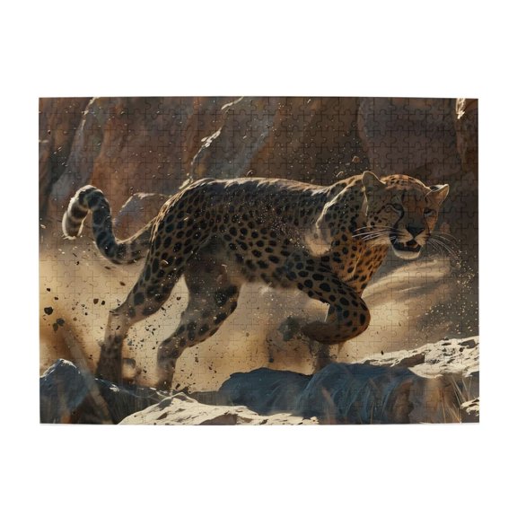 Cheetah Running Mountain Rocks 500-Piece Wooden Jigsaw Puzzle for Adults, Fun & Challenging Family Brain-Teaser, Perfect Home Decor & Gift