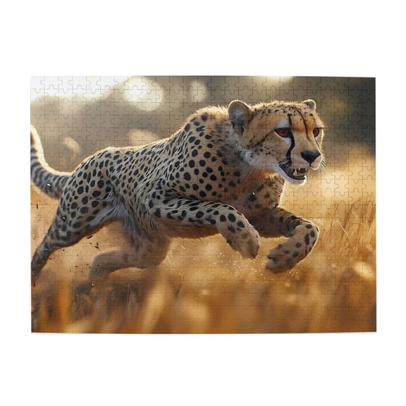 Cheetah Running Wildlife 500-Piece Wooden Jigsaw Puzzle for Adults, Fun & Challenging Family Game, Stylish Wall Decor & Holiday Gift