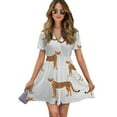 thumbnail image 1 of Cheetah Seamless Pattern Repeat Women Dress V-Neck Short Sleeve Flowy Swing Party Midi Dress, 1 of 4