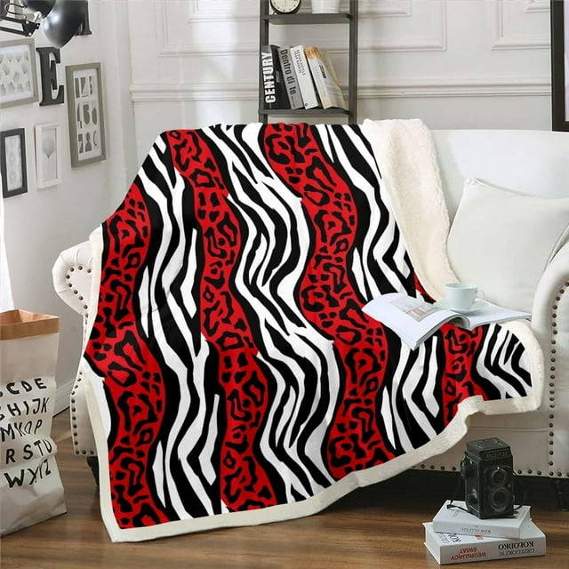 Cheetah Sherpa Blanket Zebra Leopard Print Fleece Blanket,Red Black ...