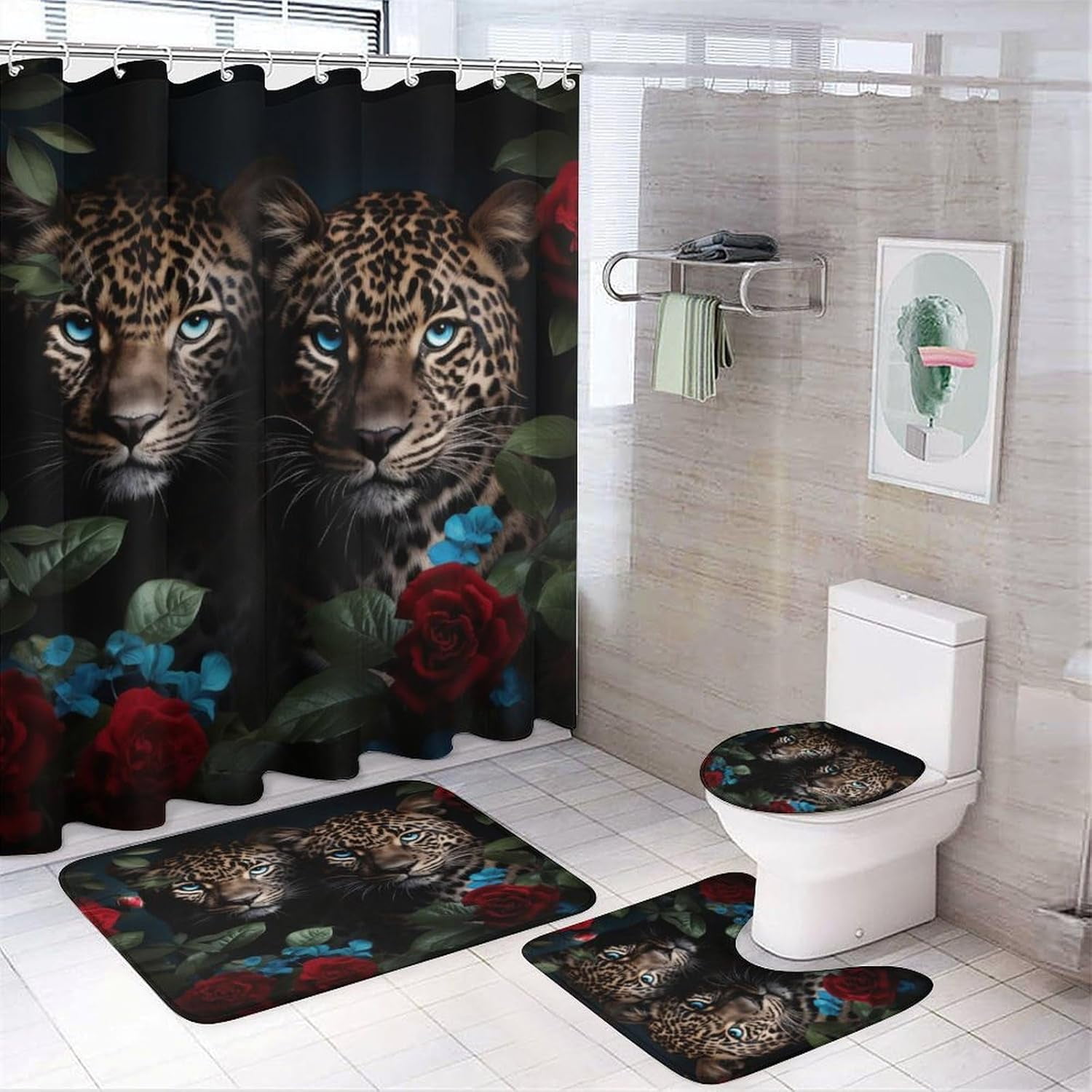 Cheetah Shower Curtain Sets with Rugs 4 Piece, Decor for Bathroom ...