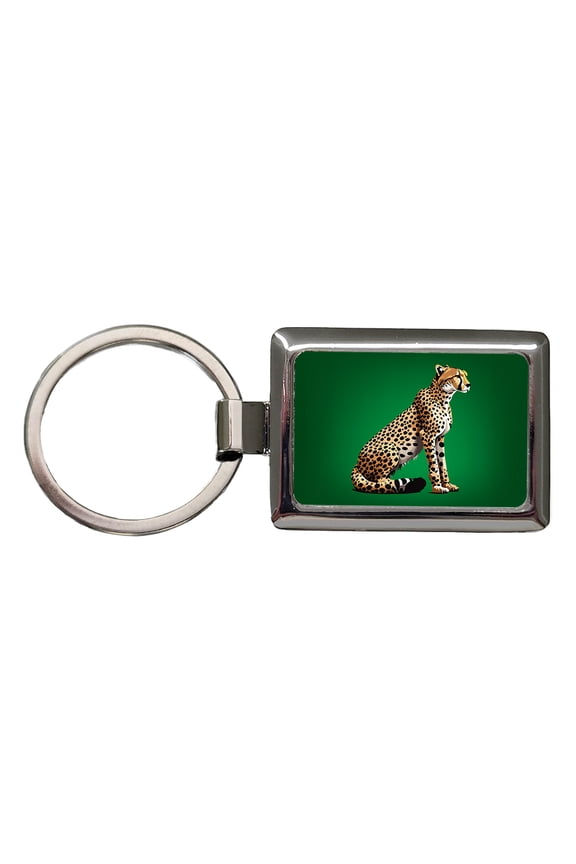 Cheetah Sitting Profile Big Cat Metal Rectangle Keychain