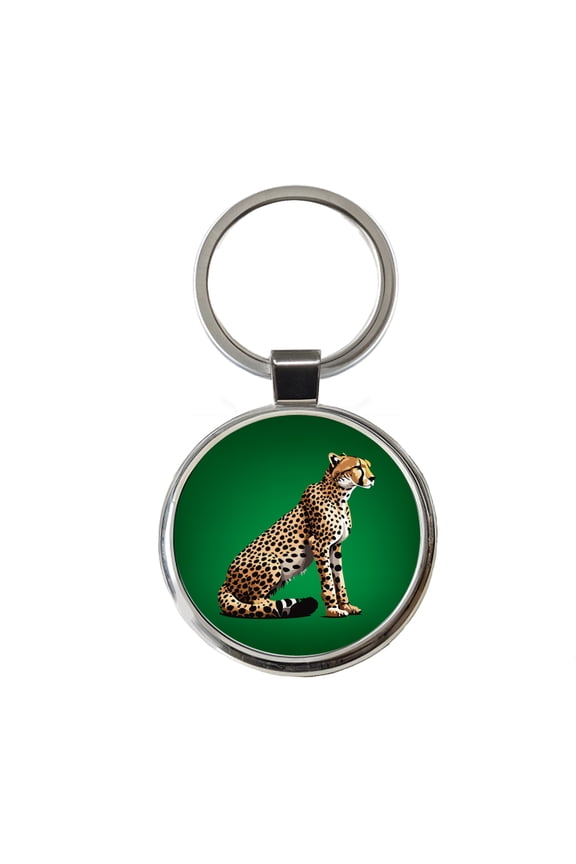 Cheetah Sitting Profile Big Cat Metal Round Keychain