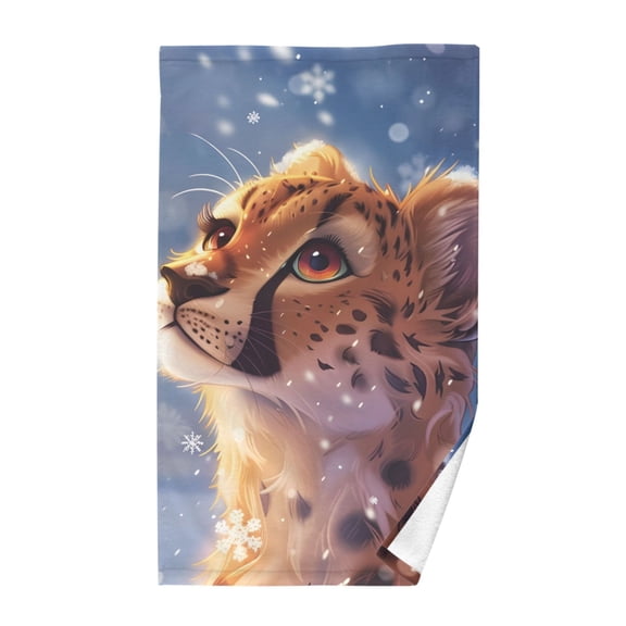 Cheetah Snowflakes in Winter Cotton Face Towel Soft Hand Towel Absorbent Bathroom Towel for Kitchen Hotel