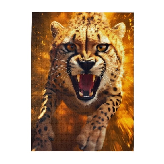 Cheetah Sprint Fire Predator 500-Piece Wooden Jigsaw Puzzle for Adults, Fun & Challenging Family Brain-Teaser, Perfect Home Decor & Gift