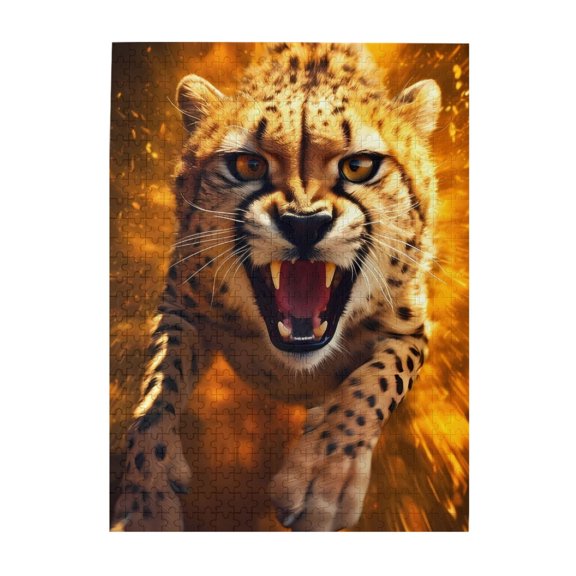 Cheetah Sprint Fire Predator 500-Piece Wooden Jigsaw Puzzle for Adults, Fun & Challenging Family Brain-Teaser, Perfect Home Decor & Gift
