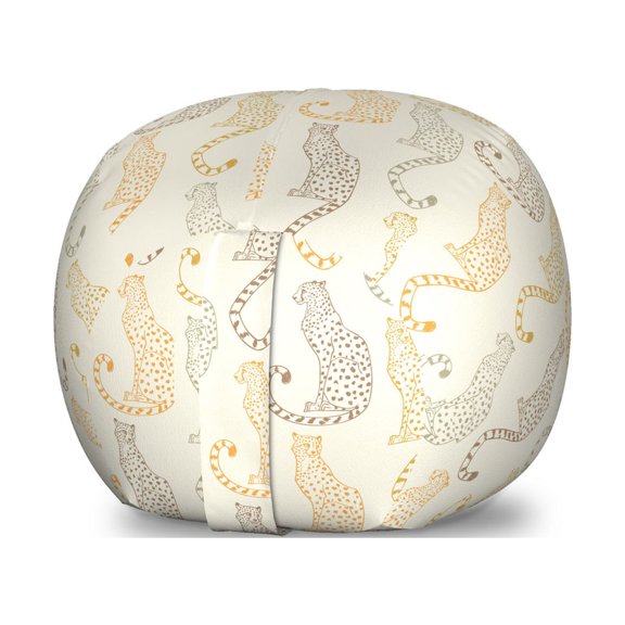 Cheetah Storage Toy Bag Chair, Hand-Drawn Like Style Wild Predator Forest Animal Cheetah on Cream Background, Stuffed Animal Organizer Washable Bag, Small Size, Multicolor, by Ambesonne