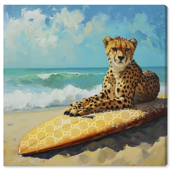 Cheetah Surfer Chic Coastal Canvas Wall Art by Art Remedy, Gallery Wrapped, 20"x20"