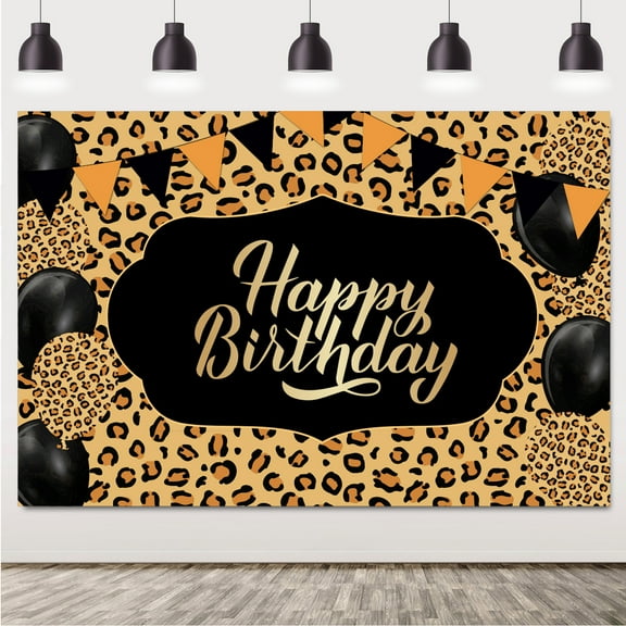 Cheetah Theme Birthday Decorations Black Gold, Leopard Happy Birthday Backdrop Decoration, Leopard Birthday Party Photography Props Women 30th 40th Birthday Party Supplies