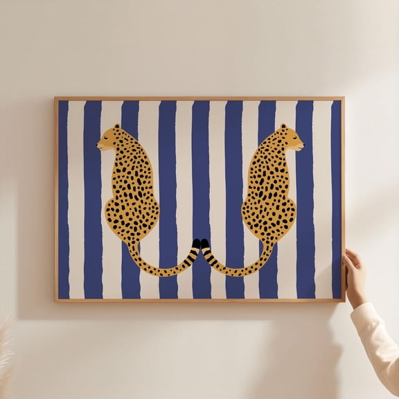 Cheetah Tiger Poster| Blue Stripe Line Pattern Poster & Landscape | Modern Art For ' Home Decor, Unframed Poster Size 24x36