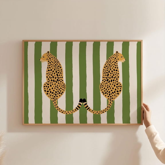 Cheetah Tiger Print, Green Stripe Line Pattern Poster, Landscape Modern Art For Kids Home Decor Unframed Paper Print