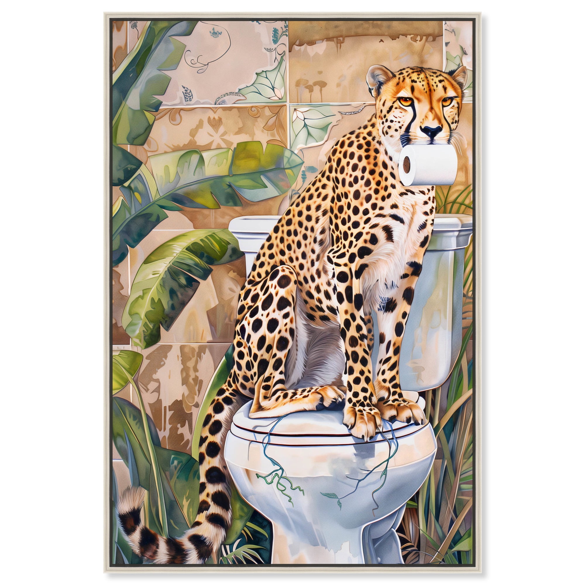 Cheetah Toilet Canvas Jungle Bathroom Art by Art Remedy, Silver Frame ...