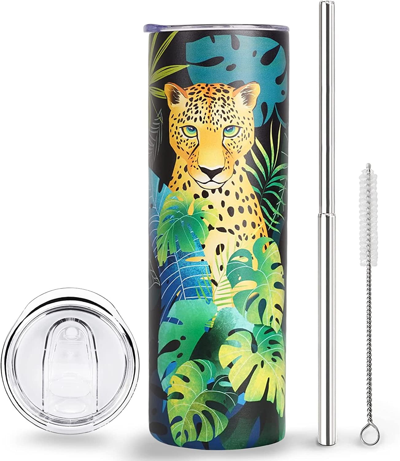 Cheetah Tumbler with Lid and Straw- Gifts for Women, Men- Coffee