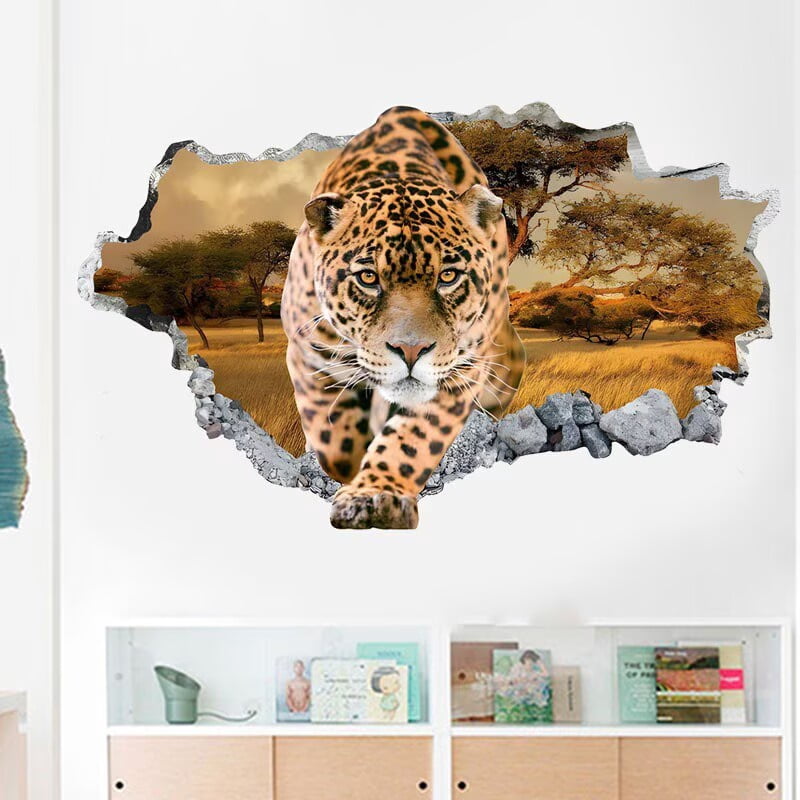 Cheetah Wall Decal Animal Leopard 3D Smashed Wall Art Sticker Kids Room ...