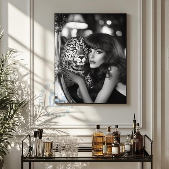 Cheetah Woman Glam Luxe Bar Wall Decor, Unframed Paper Print Size 8x12