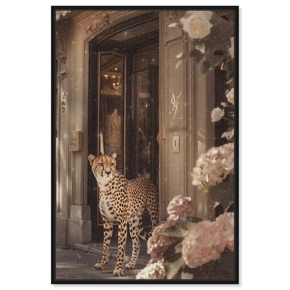 Cheetah at the Store Canvas Fashion Designer Wall Art by Art Remedy, Black Frame, 30" x 45"