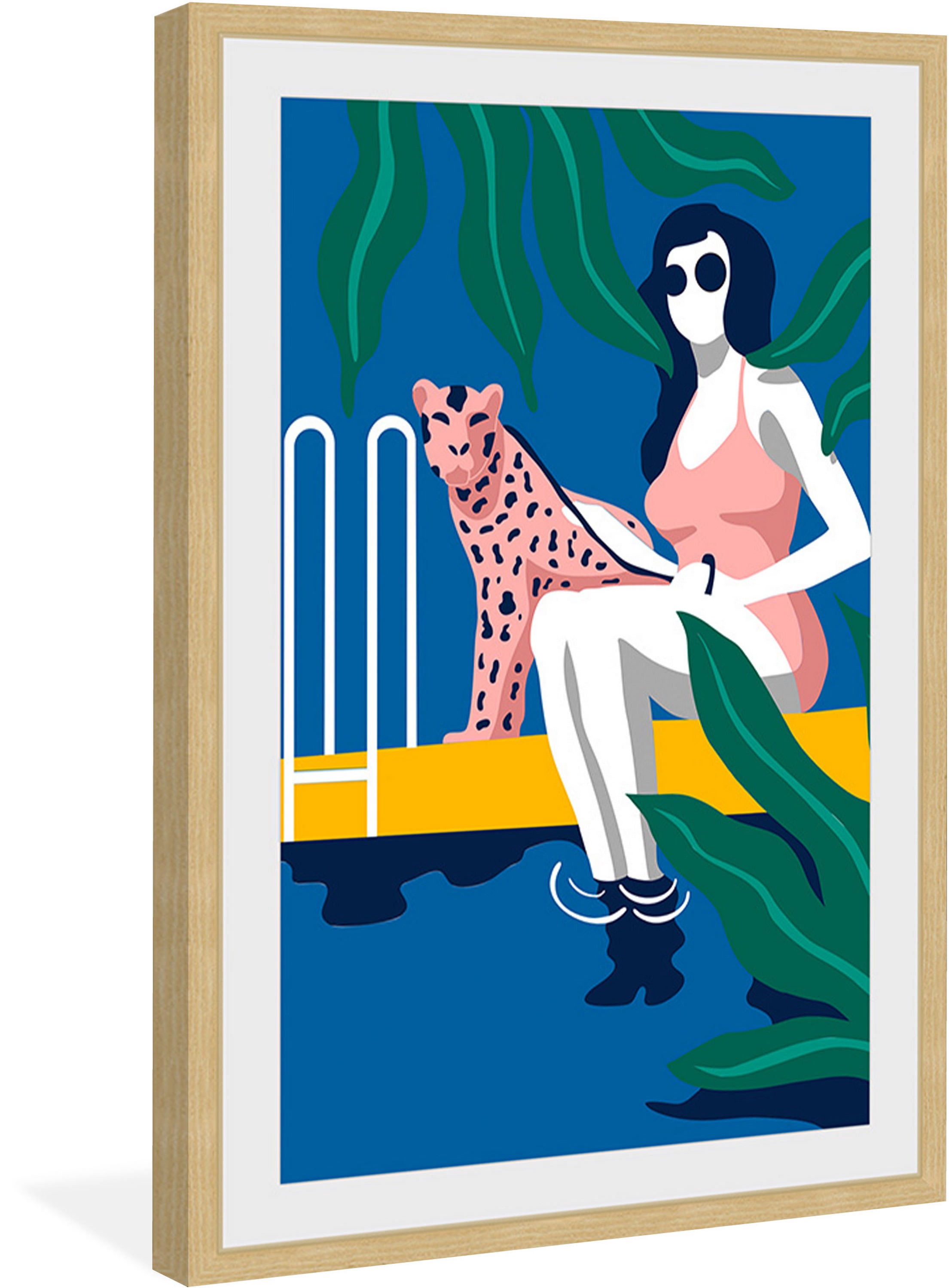 Cheetah by the Pool Framed Painting Print