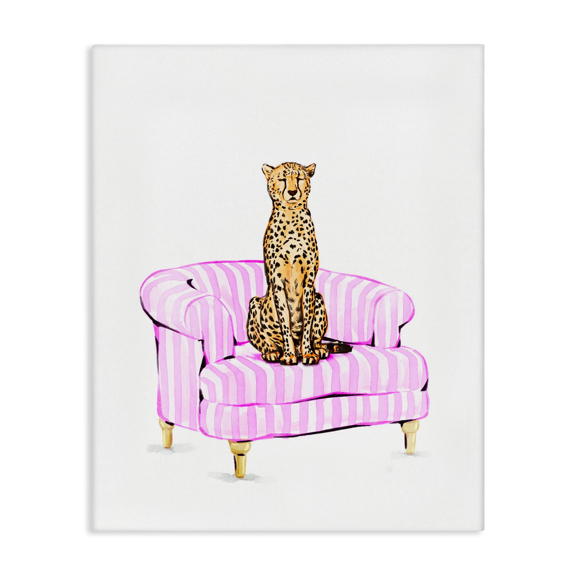 Cheetah on Pink Stripe Chair Canvas Wall Art, design by Ziwei Li