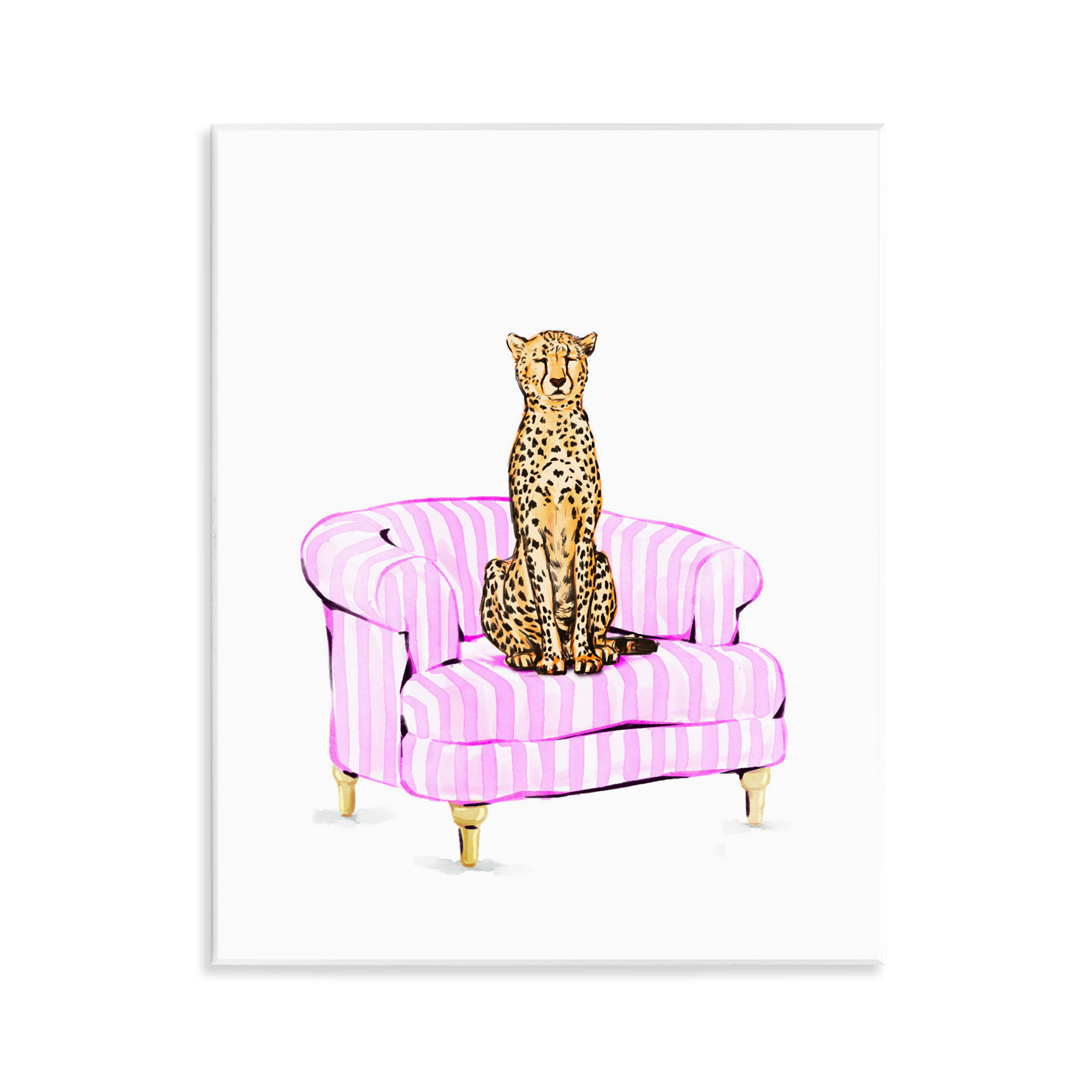 Cheetah on Pink Stripe Chair Wall Plaque Art, design by Ziwei Li