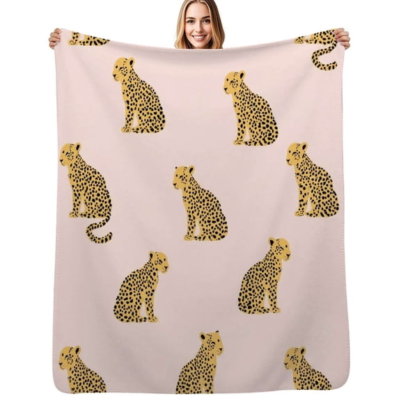 Cheetah pattern pink background repeat Soft Blanket Travel Bedding Throws Flannel Bedspread Sofa Bed Cover