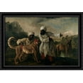 thumbnail image 1 of Cheetah with two Indian servants and a deer 40x28 Large Black Ornate Wood Framed Canvas Art by George Stubbs, 1 of 2