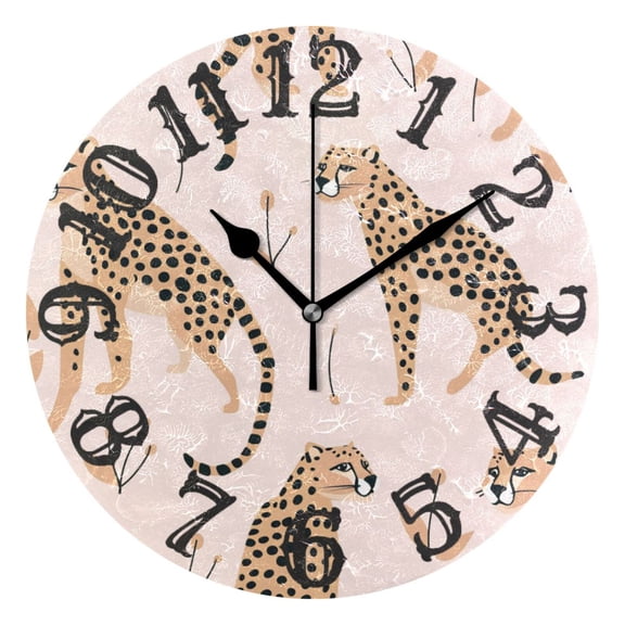 Cheetahes Leopard 10 inch Wall Clocks Non Ticking Easy to Read Battery Decorative for Home Bathroom Kitchen Bedroom Living Room