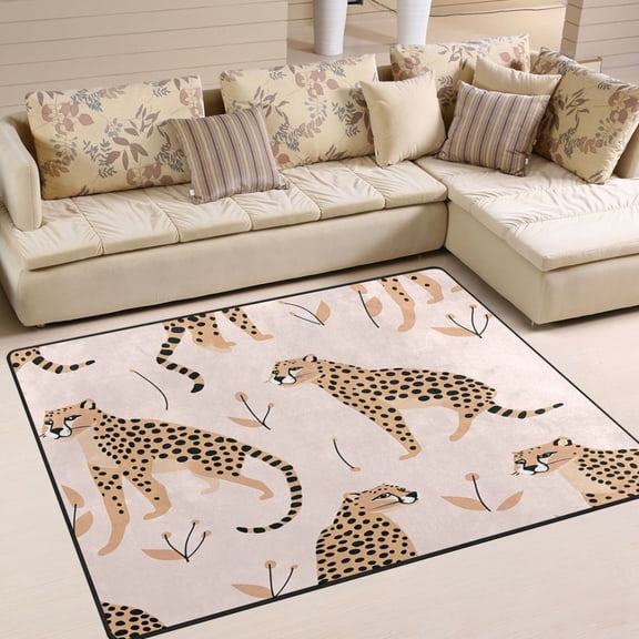 Cheetahes Leopard Area Rug Washable 80 x 58 Floor Carpet Mat Non Slip for Bedroom Living Room Home Decor