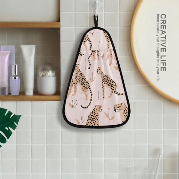Cheetahes Leopard Hanging Towel Kitchen Hand Towel Bathroom Absorbent Towel Machine Washable Quick Dry Dishcloths
