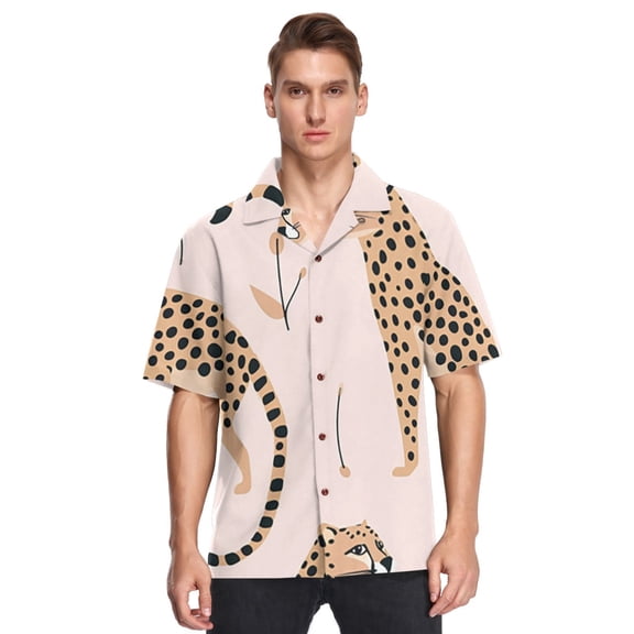 Cheetahes Leopard Men's Hawaiian Wrinkle Free Button Down Short Sleeve Shirt Casual Shirts Beach Shirts