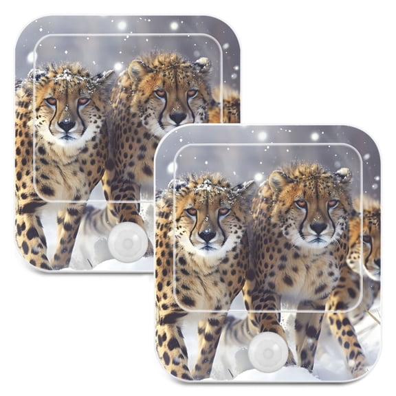Cheetahs and Snowflakes in Winter 2 Pack LED Motion Sensor Night Light Plug into Wall Auto Dusk to Dawn Adjustable Brightness for Kids Bedroom Hallway Nursery Room