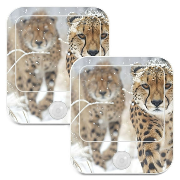 Cheetahs in Winter 2 Pack LED Motion Sensor Night Light Plug into Wall Auto Dusk to Dawn Adjustable Brightness for Kids Bedroom Hallway Nursery Room