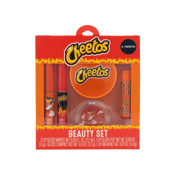 Cheetos 4 Piece Beauty Set - Lip Gloss, Lip Glitter Pot, Compact
