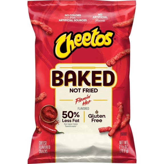Baked Cheetos Crunchy 50% Less Fat Flamin’ Hot Cheese Flavored Snacks Bag, 2.5 oz