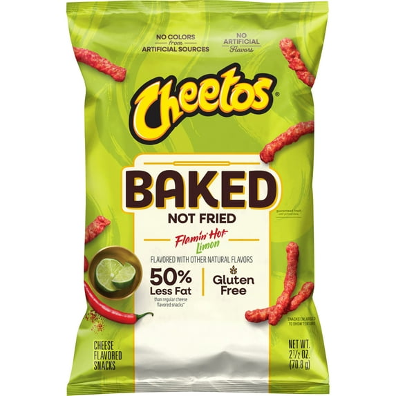 Baked Cheetos Crunchy 50% Less Fat Flamin’ Hot Limon Cheese Flavored Snacks Bag, 2.5 oz
