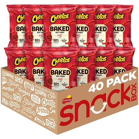 Baked Cheetos Crunchy 50% Less Fat Flamin’ Hot Cheese Flavored Snacks Bag, 1 oz 40 pack
