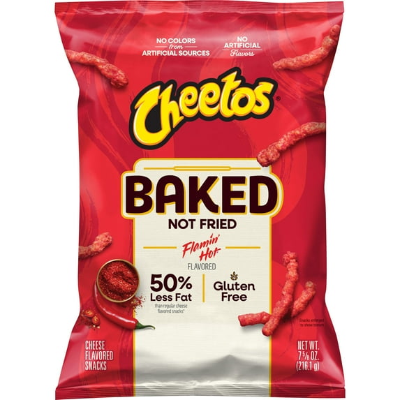 Baked Cheetos Crunchy 50% Less Fat Flamin’ Hot Cheese Flavored Snacks Bag, 7.625 oz