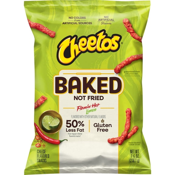 Baked Cheetos Crunchy 50% Less Fat Flamin Hot Limon Cheese Flavored Snacks Bag, 7.6 oz