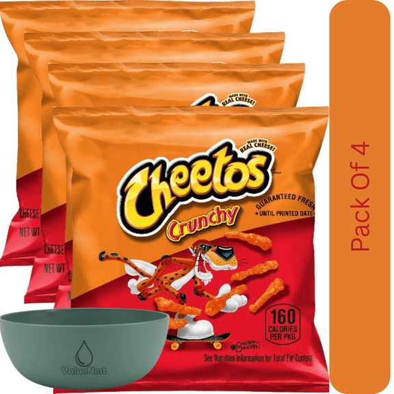 Cheetos Cheese Flavored Crunchy Chips, 1 oz Single Serve Bag With Olive Green Bowl By ValueNest