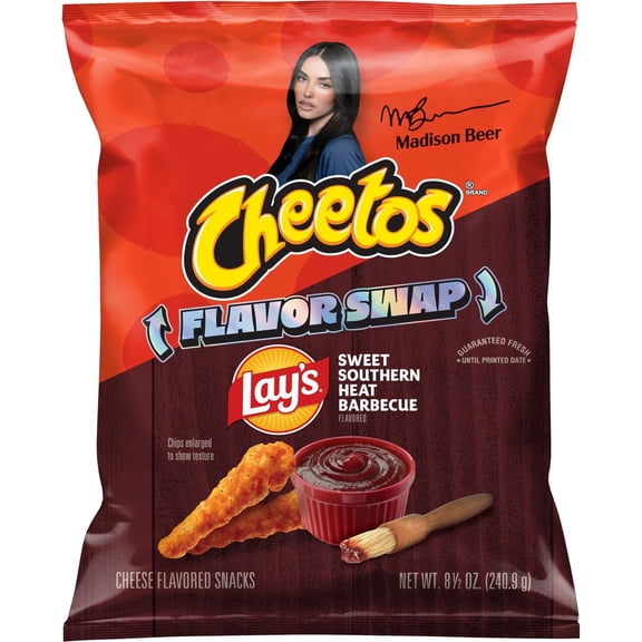 Cheetos Cheese Flavored Snacks, Lays Flavor Swap Sweet Southern Heat BBQ, 8.5 oz Bag