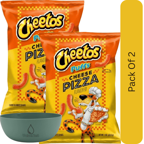 Cheetos Cheese Pizza Puffs Snack, 8 oz Bag With Olive Green Bowl By ValueNest
