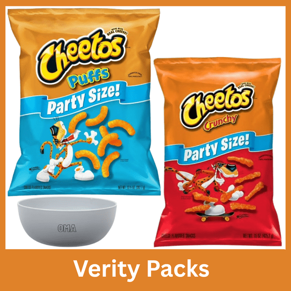 Cheetos Cheese Snacks Variety Pack, Crunchy Cheese & Puffs Cheese Flavored Snacks, Party Size 15 oz & 13.5 oz Bags, Variety Pack with Serving Bowl by OMA