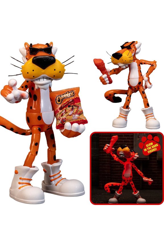 Cheetos Chester Cheetah Action Figure Flamin' Hot Glow in the Dark 6 Articulated Exclusive, with Bag of Cheetos, Shades, Cheeto Dust