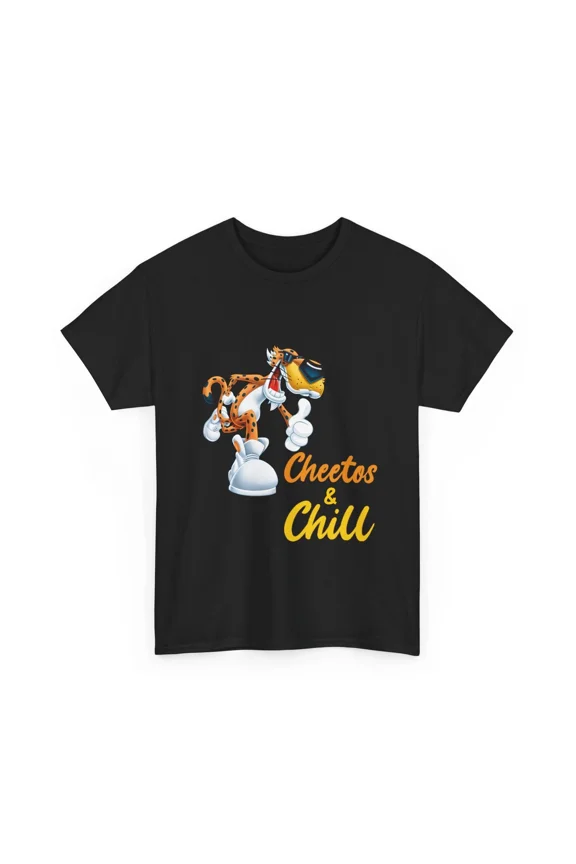 Cheetos & Chill tee | Cartoon Cheetah Snack Mascot T-Shirt | Chester Cheetah Tee