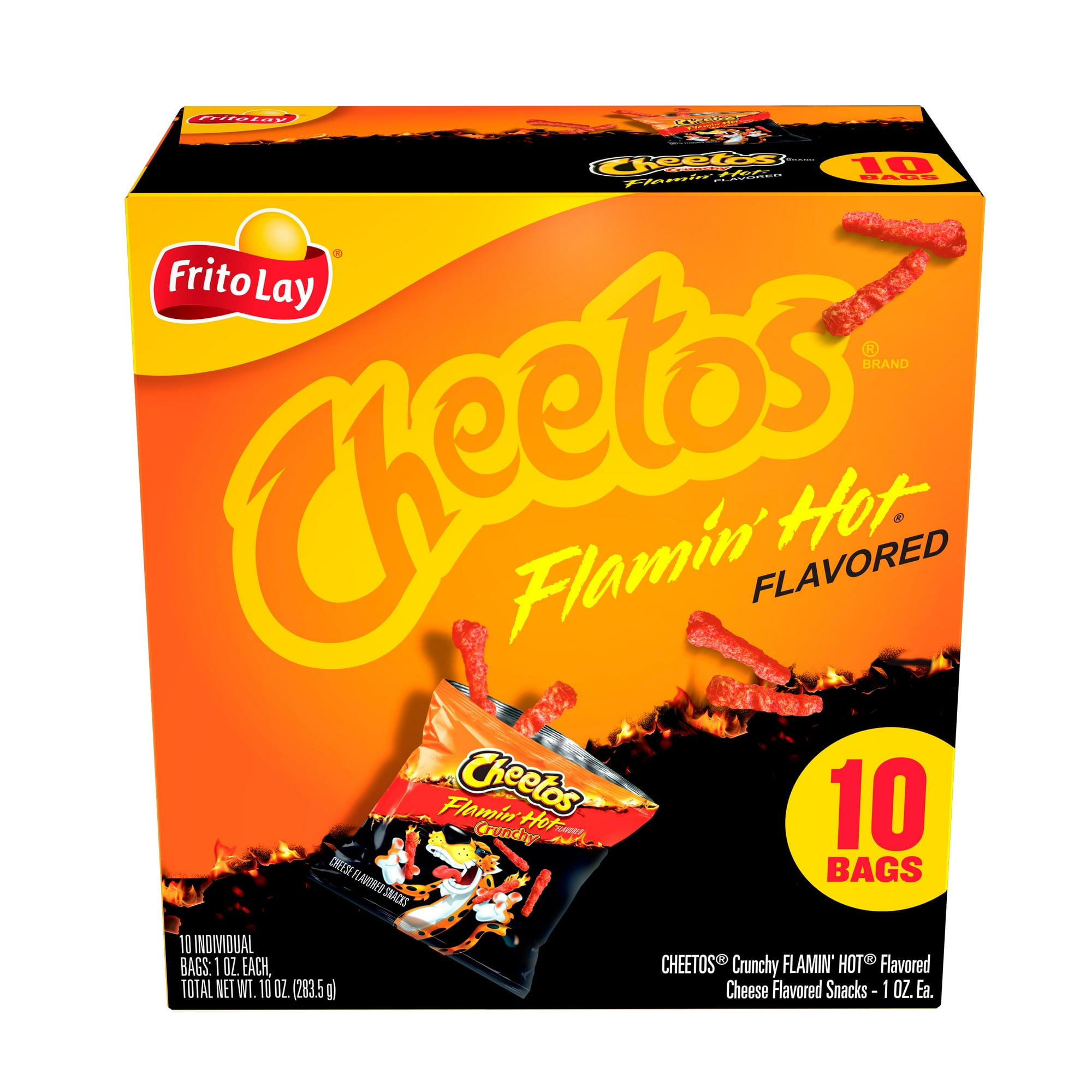 Cheetos Crunchy Cheese Flamin’ Hot Flavored Puffed Snack Chips, 1 oz Bags, 10 Count Multipack